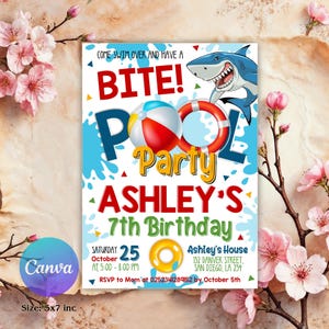 Shark Pool Party Invitation, Shark Pool Party Birthday Invitation, Shark Pool Party Invite, Shark Pool Party Template, Shark Pool Party