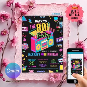 Editable 80s Birthday Party Invitation, Back To The 80s, Throwback Party, Neon Party, Glow Dance, 2000s Birthday, 80s Invitation
