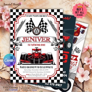Editable Race Car Birthday Invitation, Racecar Party, Racing Party, Sport Race Car Invite, Boys Invitation, Car Birthday, Race Car Canva