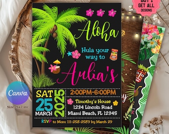 Tropical Birthday Invitation, Hawaiian Pineapple Birthday Invitation, Luau Invitation, Aloha Party Invite, Pineapple Invite, Luau Editable