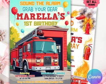 Editable Fire Truck Birthday Invitation Template, Firetruck Invitation, Fire Engine Invitation, Firefighter Birthday, Invitation Template