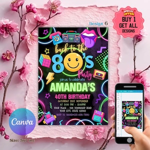 Editable 80s Birthday Party Invitation, Back To The 80s, Throwback Party, Neon Party, Glow Dance, 2000s Birthday, 80s Invitation