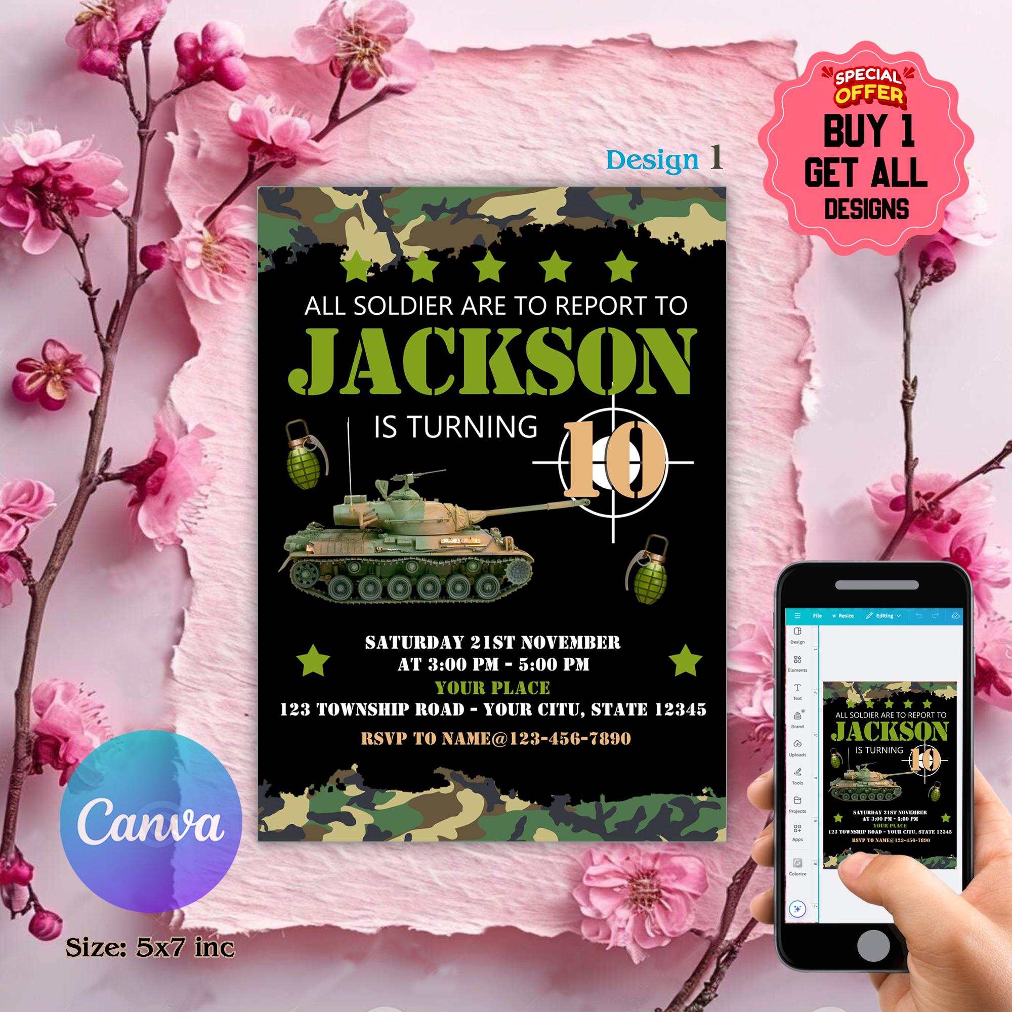 Army Birthday Invitation, Army Invitation, Military Party Invitation ...