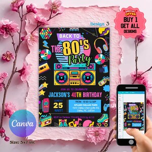Editable 80s Birthday Party Invitation, Back To The 80s, Throwback Party, Neon Party, Glow Dance, 2000s Birthday, 80s Invitation