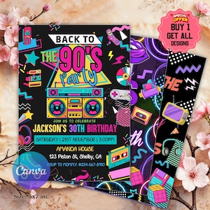 Editable 90s Birthday Party Invitation back to the 90s Neon party glow dance disco 2000s birthday 90s instant download, 90s Design Invite