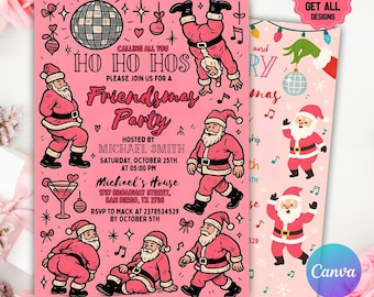 Invito divertente per Friendsmas, invito divertente per Natale, invito Ho Ho Hos, invito per festa di Natale per adulti, festa di Friendsmas, modello Canva