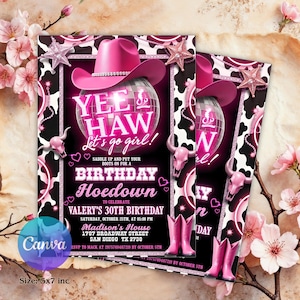 Pink Cowgirl Birthday Invitation, Cowgirl Hoedown Birthday Party Invite,Disco Rodeo Invite, Nashville, Pink Disco Cowgirl Hoedown Party