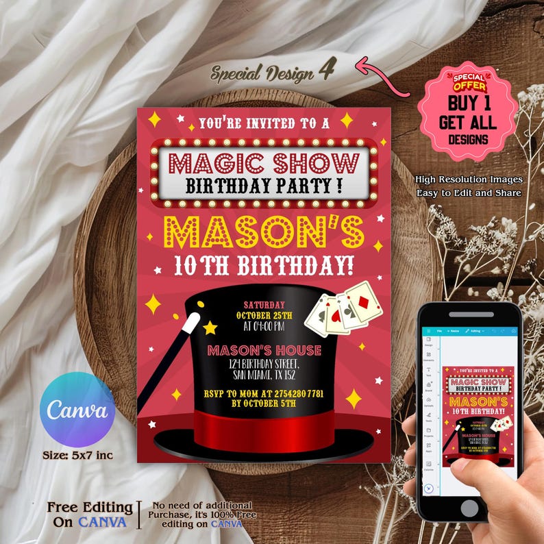 Magic Invitation Gif Magic Party Invitation, Magic Birthday Invitation, Magician Invitation ...