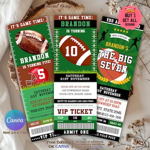 Football Ticket Birthday Invitation, Sports Ticket Style Party Invite, Editable American Football Ticket Invite, Any Age, Football Ticket