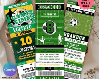 Soccer Ticket Birthday Invitation, Football Ticket Invite Template, Soccer Party Kids, Digital Editable Soccer, Instant Download