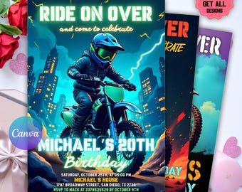 Dirt Bike Birthday Invitation,Dirt Bike Adventure Invite,Motocross Birthday Invite,Motorbike Invite,Instant Download,Editable,Canva