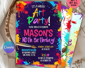 Editable Art Birthday Party Invitation, Art in Party Birthday Party Invite, Art Painting Artist Birthday Mobile Invitation, Painting