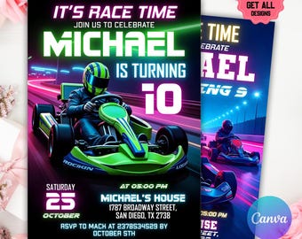 Go Kart Birthday Invitation Template, Racing Birthday Evite, Boys Birthday, Go-Kart Party Digital Download, Editable Invite, Canva