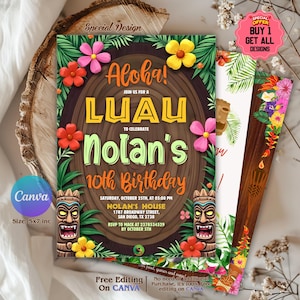 Aloha Luau Invitation, Luau Birthday Party Invitation, Luau Invitation Hawaiian Birthday Invitation, Birthday Card, Luau invitation
