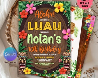 Aloha Luau Invitation, Luau Birthday Party Invitation, Luau Invitation Hawaiian Birthday Invitation, Birthday Card, Luau invitation
