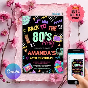 Editable 80s Birthday Party Invitation, Back To The 80s, Throwback Party, Neon Party, Glow Dance, 2000s Birthday, 80s Invitation