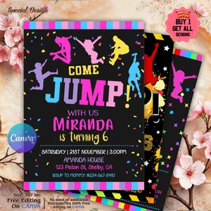 Jump Party Invitation, Jump Birthday Invite, Let&#39;s Jump Party, Editable Jump Invitation, Trampoline Party Invite, Jump Canva Template