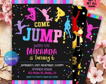 Jump Party Invitation, Jump Birthday Invite, Let's Jump Party, Editable Jump Invitation, Trampoline Party Invite, Jump Canva Template