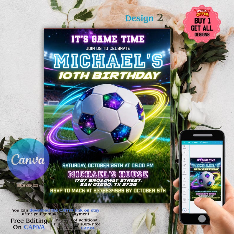 Neon Soccer Invite Template Sports Invitation Sport Invite Football Invite Editable Neon Invitation Sneakerball Birthday Invitation Template Neon Soccer Invitation, Neon Soccer Invite, Sports Invitation Football Invite, Neon Invitation Sneakerball Birthday Invite, Editable Canva sports theme invite, sport invite, Neon Invitation, teen invitation, soccer invite, sport invitation, Soccer Party, Soccer Birthday, Soccer Card, Boy Invitation, Instant Download, Kids Birthday Party, Editable Invitation