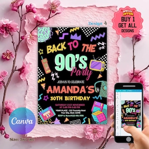 Editable 90s Birthday Party Invitation back to the 90s Neon party glow dance disco 2000s birthday 90s instant download, 90s Design Invite