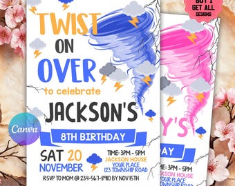 Tornado Birthday Party Invitation, Tornado Invitation, Tornado Birthday, Tornado Party, boy and girl invitation, editable Tornado Invitation