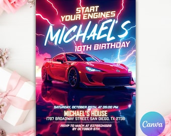 Editable Race Car Invitation Birthday Kids Party Invite Sport Car Birthday Invitation, Cars Birthday Invitation Race Car Birthday Invitation