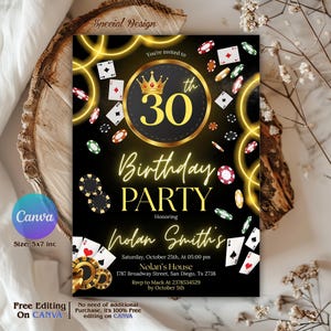 Editable Casino Birthday Invitation, 21st 30th 40th 50th Poker Birthday Party, Casino Night, Casino Retirement, Playing Cards Poker
