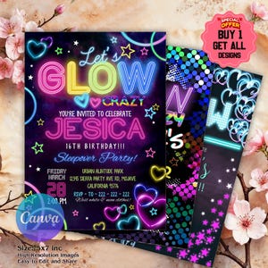 Glow Crazy Birthday Invitation, Neon Glow Invitation, Glow Party Birthday Invitation, Glow Birthday Party Invitation, Editable Template