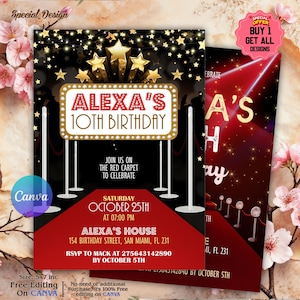 Red Carpet Birthday Invitation, Star VIP Pass Party Invite, Hollywood Theme Birthday Party, Glamorous Red Carpet Invitation, RED Carpet