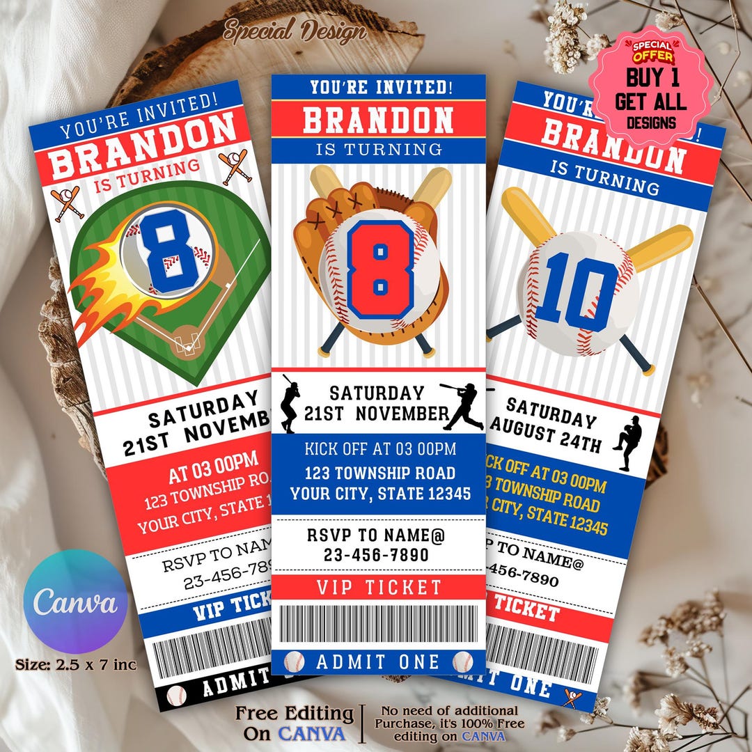 Baseball Ticket Birthday Invitation, Editable Digital, Sports Party ...