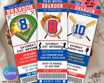 Baseball Ticket Birthday Invitation, Editable Digital, Sports Party Invite, Boy or Girl, Sport Birthday Invite, Baseball Ticket Invitation