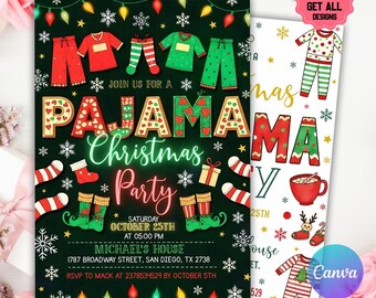 Christmas Pajama Party Invitation, Christmas Party Invitation, Pajamas Invitation, Holiday Party Invite, Xmas Party, Editable Canva Template