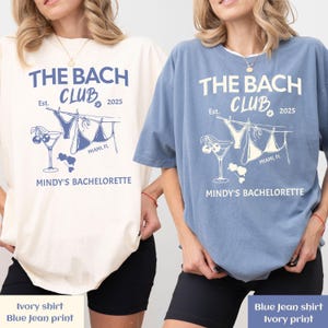 Magliette personalizzate con colori comodi per l&#39;addio al nubilato in spiaggia, bikini e articoli per l&#39;addio al nubilato Martini, magliette personalizzate The Bach Club per il weekend tra ragazze