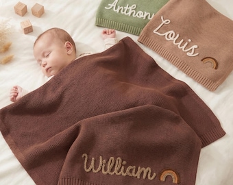 Personalisierte Babydecke stricken | Benutzerdefinierte Name Babydecke | Weiche Baumwolle Babydecke stricken | Baby-Dusche-Geschenk