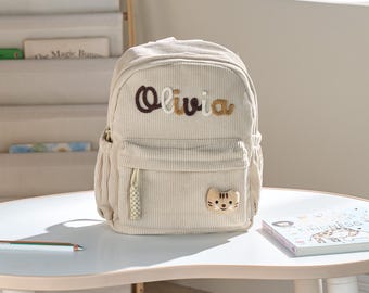 Personalized Kids Corduroy Backpack – Custom Toddler School Bag with Name, Cute and Practical Gift for Boys & Girls