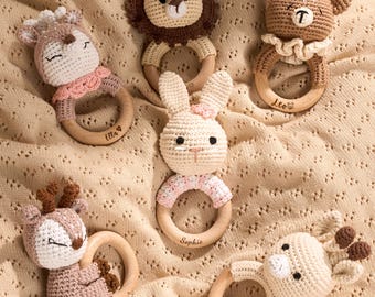 Personalized Baby Rattle - Custom Baby Rattle with Name - Engraved Animal Rattle -Baby Shower Gift - Newborn Gift
