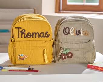 Personalized Kids Corduroy Backpack – Custom Toddler School Bag with Name, Cute and Practical Gift for Boys & Girls