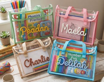 Personalised A4 Clear Book Bag, Starting Primary School Gift, Custom Kids Folder, Boys Book Folder, School Library Homework Storage Bag 2026