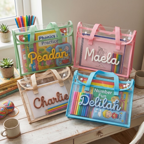 Personalised A4 Clear Handle Folder, Waterproof School Book Bag, Transparent Library Bag for Kids, Custom Homework Folder 2026