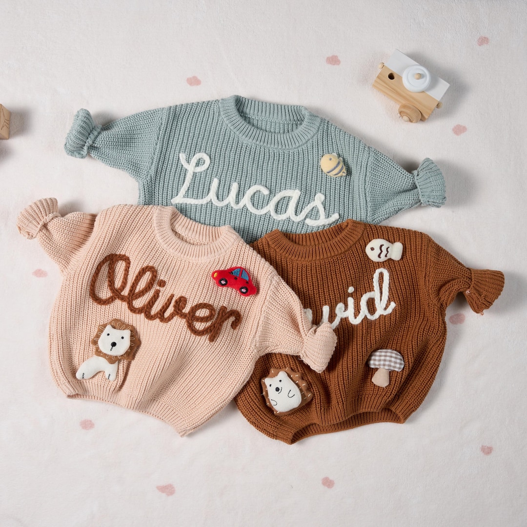 Personalized Sweater Toddler Knit Sweatshirt Baby Name Jumper