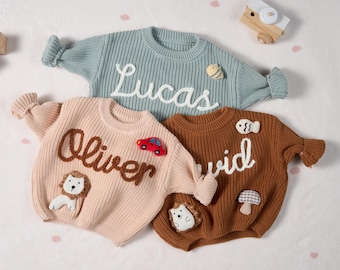 Personalized Sweater - Custom Embroidered Baby Sweater -  Toddler Knit Sweatshirt - Baby Name Jumper