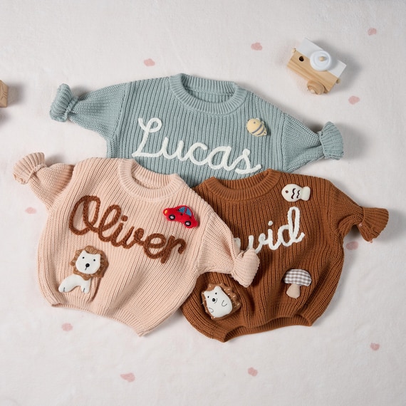 Personalized Sweater - Custom Embroidered Baby Sweater - Toddler Knit Sweatshirt - Baby Name Jumper