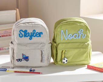 Personalized Kids Corduroy Backpack – Custom Toddler School Bag with Name, Cute and Practical Gift for Boys & Girls