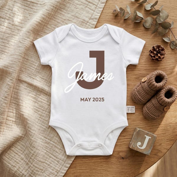 Personalized Baby Onesie, Custom Baby Name Bodysuit, Expected Due Date Baby Bodysuit, Baby Announcement Gift, Unique Baby Keepsake
