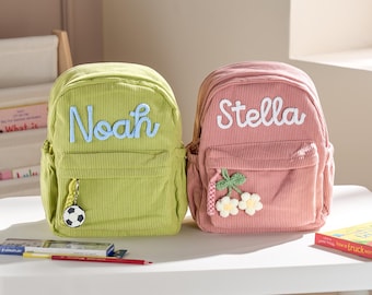 Personalized Kids Corduroy Backpack – Custom Toddler School Bag with Name, Cute and Practical Gift for Boys & Girls