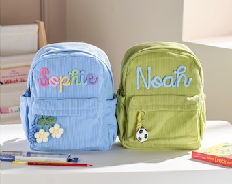 Personalized Kids Corduroy Backpack – Custom Toddler School Bag with Name, Cute and Practical Gift for Boys & Girls