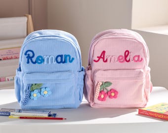 Personalized Kids Corduroy Backpack – Custom Toddler School Bag with Name, Cute and Practical Gift for Boys & Girls