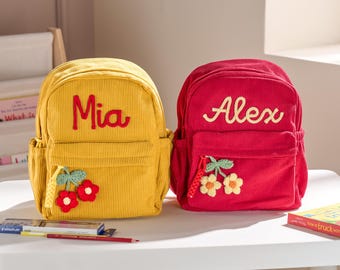 Personalized Kids Corduroy Backpack – Custom Toddler School Bag with Name, Cute and Practical Gift for Boys & Girls