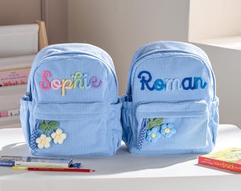 Personalized Kids Corduroy Backpack – Custom Toddler School Bag with Name, Cute and Practical Gift for Boys & Girls