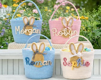 2026 Personalised Easter Basket | Bunny Carrot Rope Basket | Baby Egg Hunt